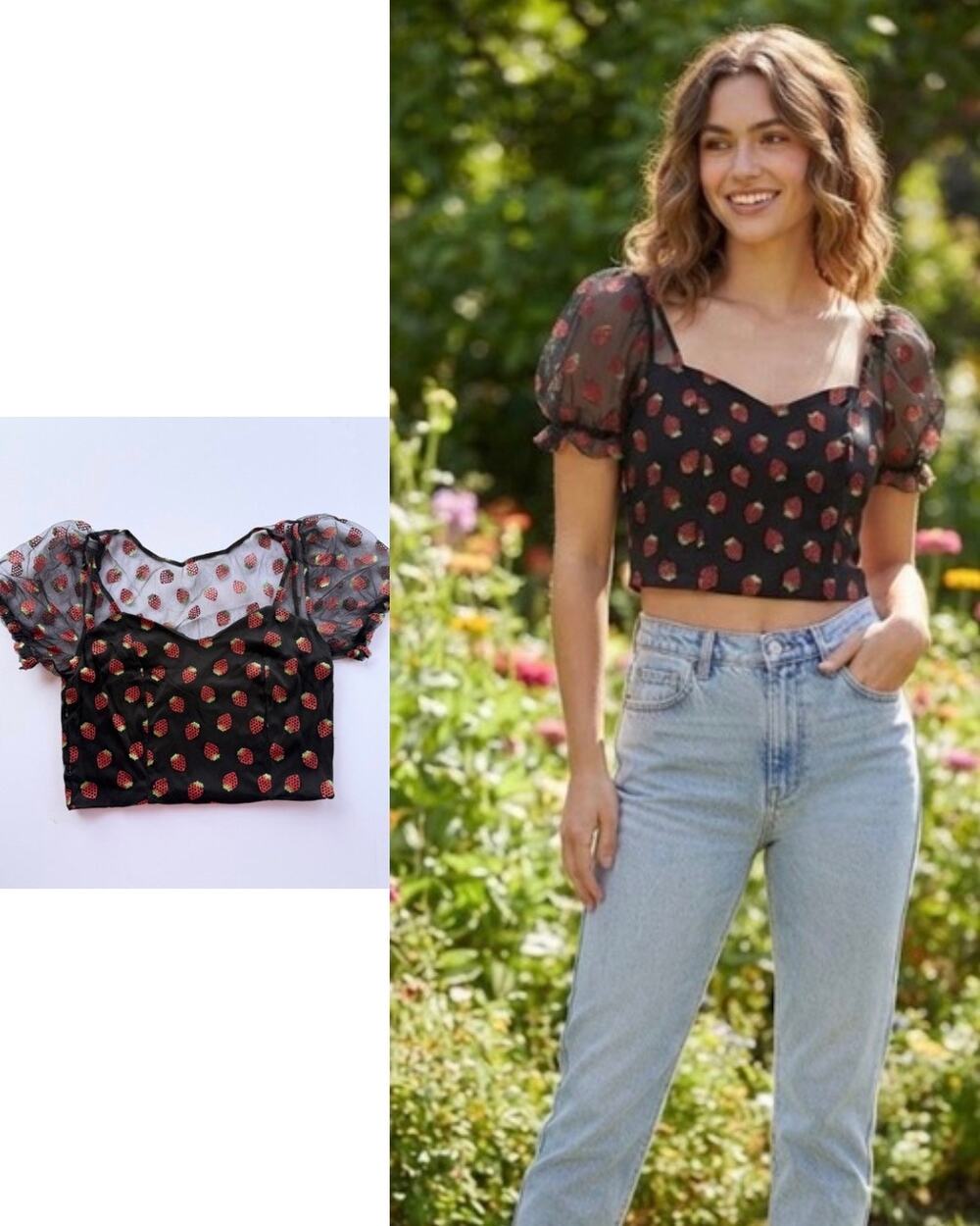 Y2K sheer black strawberry crop top Hot Topic size XL whimsyGoth coquette fairy